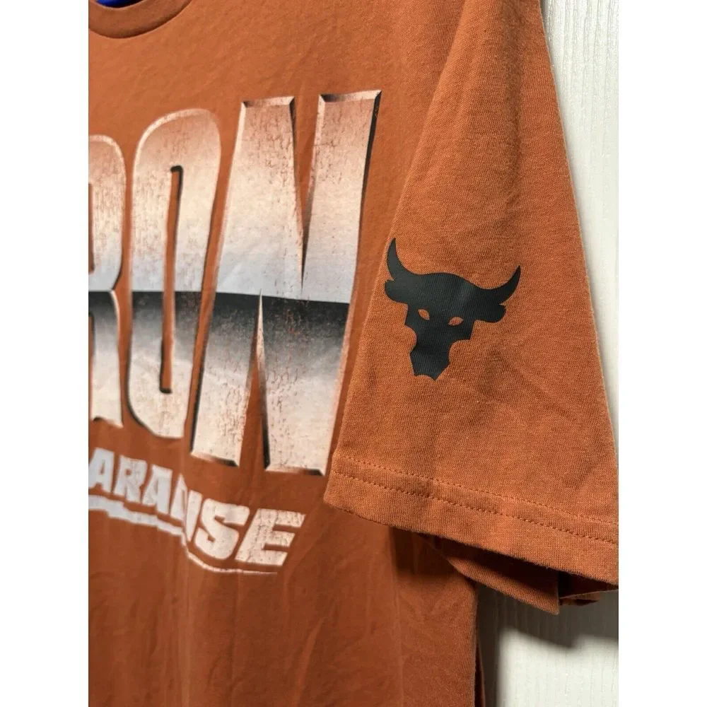 UA Project Rock Iron Paradise Training Dept Shirt Mens Large Orange Under Armour